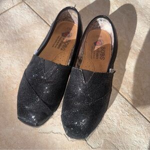 Skechers BOBS Memory Foam Black Shimmer Flats Shoes Women's 6.5 EUC